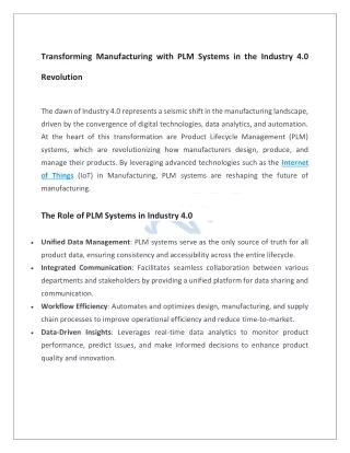 Transforming Manufacturing with PLM Systems in the Industry 4.0