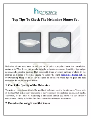 Top Tips To Check The Melamine Dinner Set