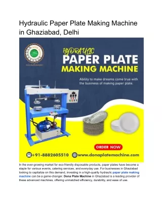 Hydraulic Paper Plate Making Machine in Ghaziabad, Delhi