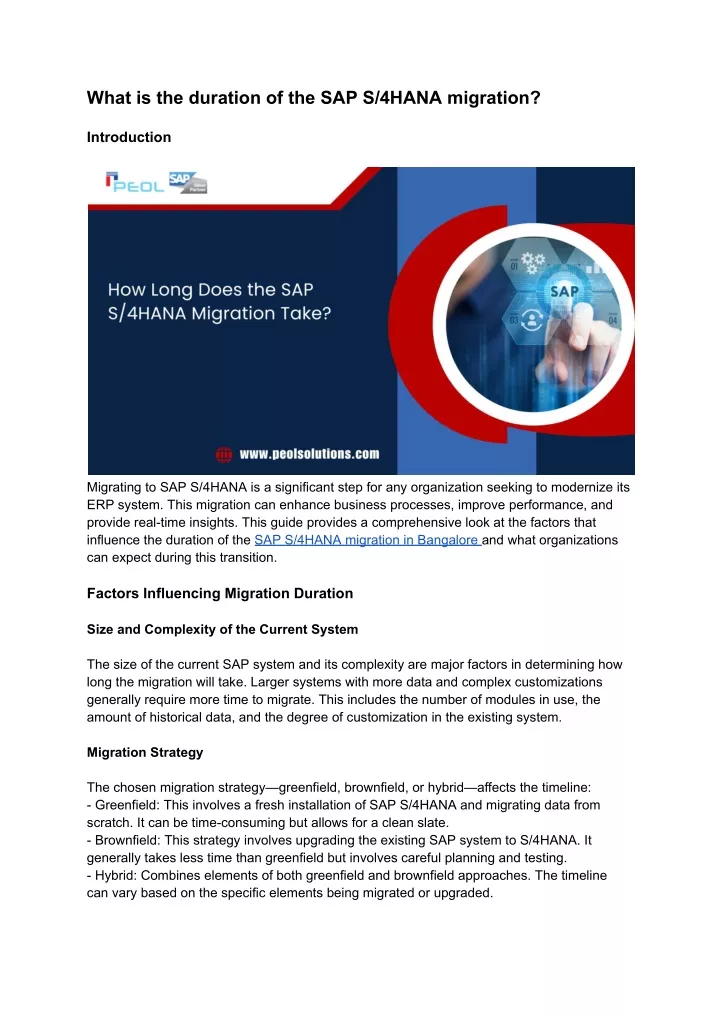 what is the duration of the sap s 4hana migration