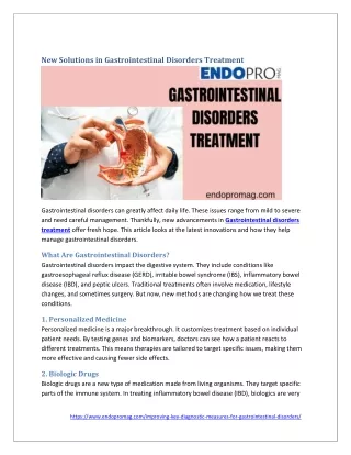 New Solutions in Gastrointestinal Disorders Treatment