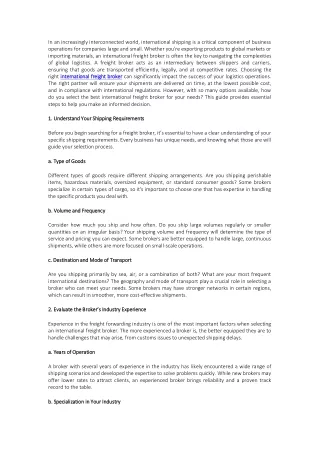 How to Select the Best International Freight Broker for Your Needs