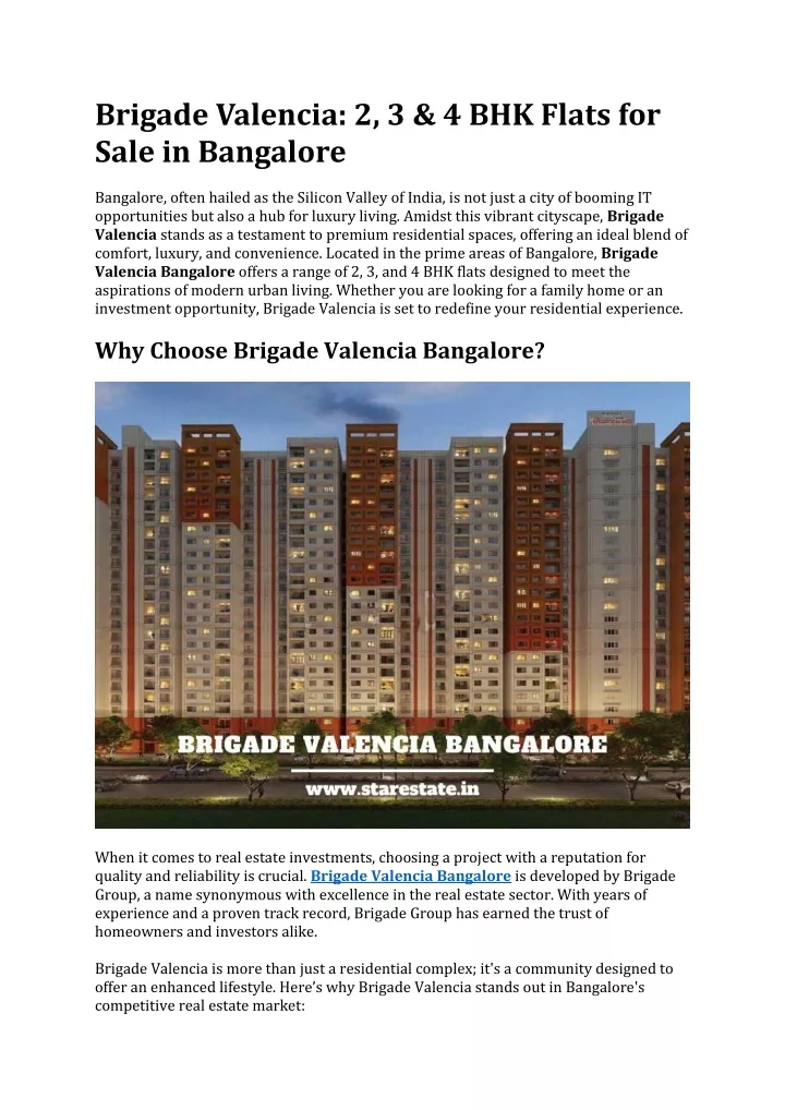 brigade valencia 2 3 4 bhk flats for sale