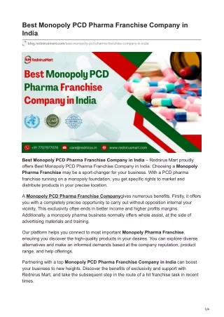 Best Monopoly PCD Pharma Franchise Company in India