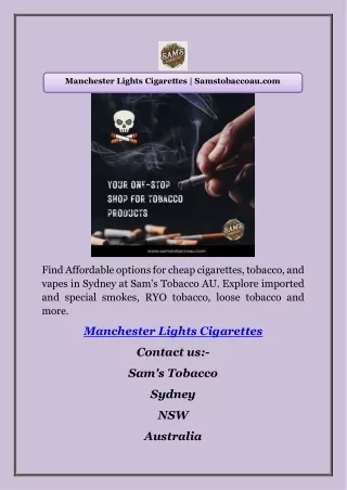 Manchester Lights Cigarettes | Samstobaccoau.com