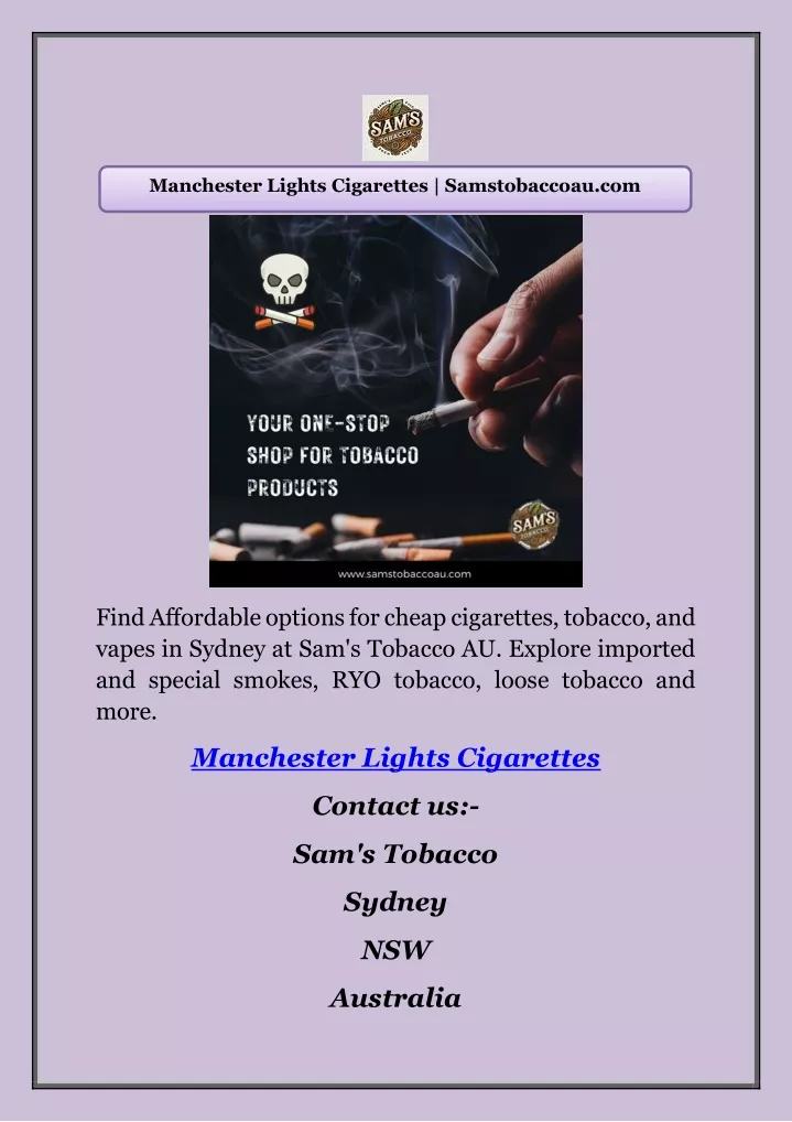 manchester lights cigarettes samstobaccoau com