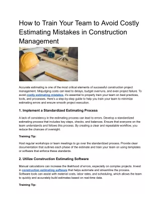 How to Train Your Team to Avoid Costly Estimating Mistakes in Construction Management