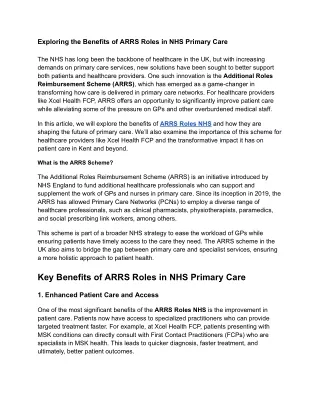 Exploring the Benefits of ARRS Roles in NHS Primary Care