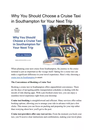 Why You Should Choose a Cruise Taxi in Southampton for Your Next Trip