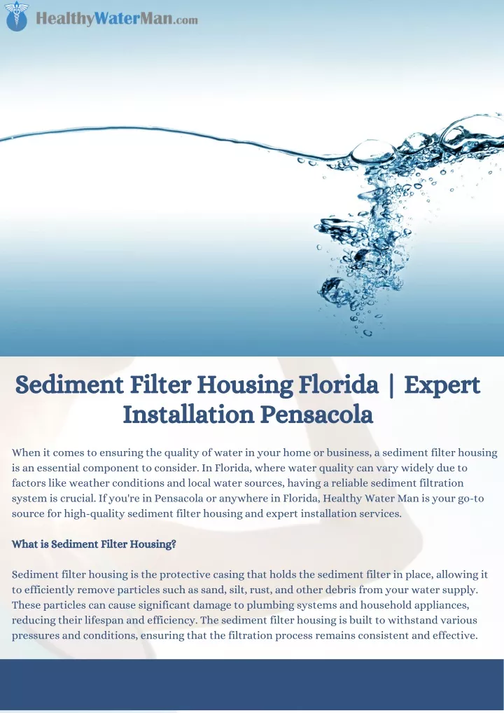 sediment filter housing florida expert