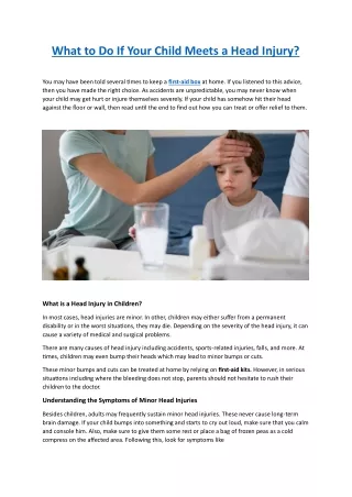 What to Do If Your Child Meets a Head Injury