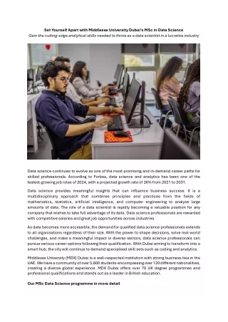 Set Yourself Apart with Middlesex University Dubai’s MSc in Data Science