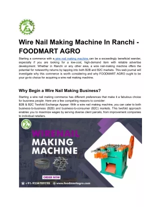 Wire Nail Making Machine In Ranchi - FOODMART AGRO