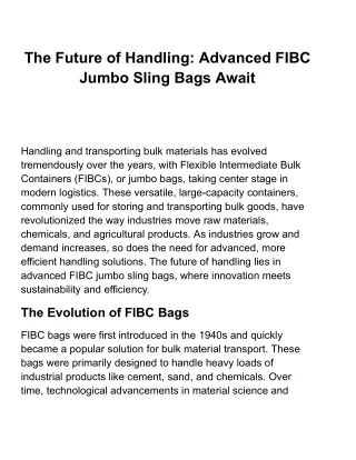 FIBC Jumbo Sling Bags: The Ideal Choice for Bulk Material Handling