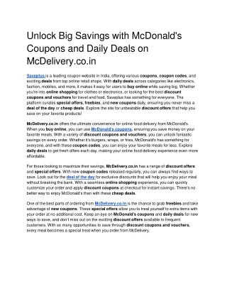 McDonald's App Coupons, Deals & Offers: Get 30% Off Your Order