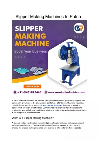 Slipper Making Machines In Patna