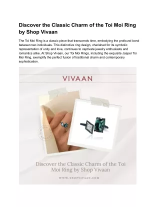 Discover the Classic Charm of the Toi Moi Ring by Shop Vivaan