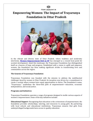 Empowering Women The Impact of Trayarunya Foundation in Uttar Pradesh