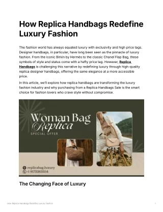 How Replica Handbags Redefine Luxury Fashion