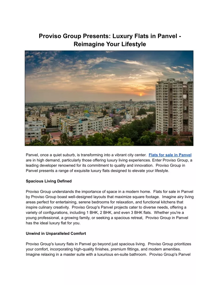 proviso group presents luxury flats in panvel