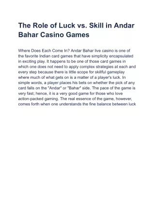 The Role of Luck vs. Skill in Andar Bahar Casino Games