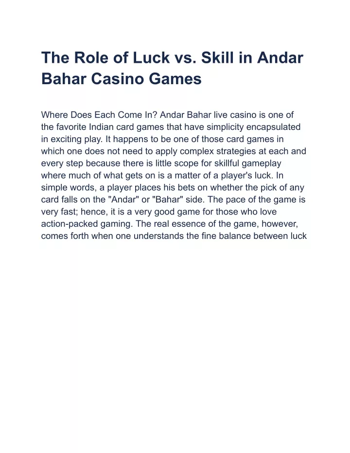 the role of luck vs skill in andar bahar casino