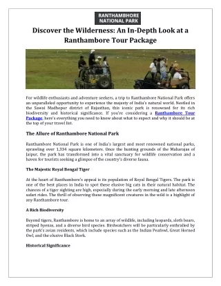 Discover the Wilderness An In-Depth Look at a Ranthambore Tour Package