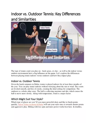 Indoor vs. Outdoor Tennis: Key Differences and Similarities