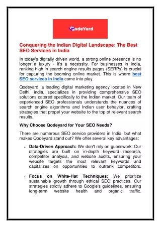 Conquering the Indian Digital Landscape The Best SEO Services in India