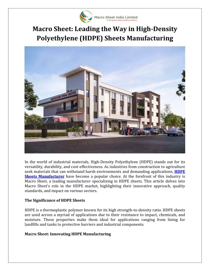 macro sheet leading the way in high density