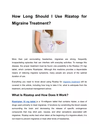 How Long Should I Use Rizatop for Migraine Treatment