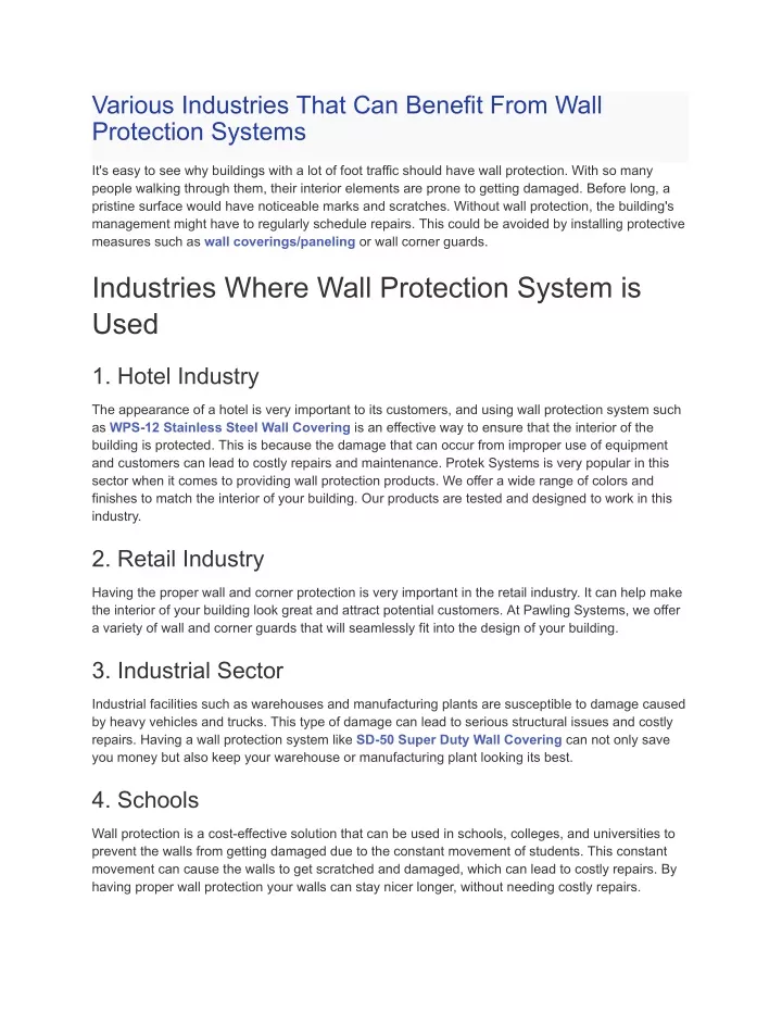 various industries that can benefit from wall