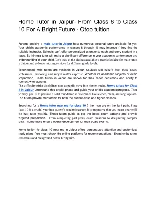 home tutor in jaipur from class 8 to class