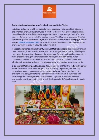 Explore the transformative benefits of spiritual meditation Yagya
