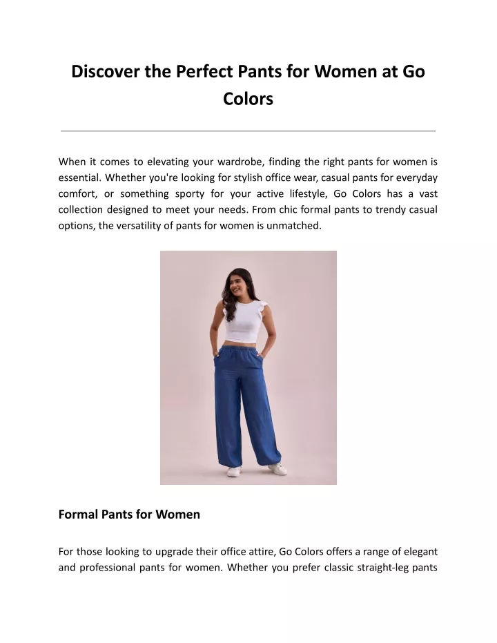 discover the perfect pants for women at go colors