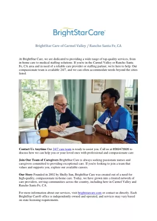 BrightStar Care of Carmel Valley