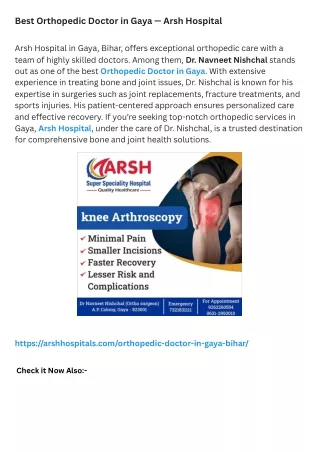Best Orthopedic Doctor in Gaya — Arsh Hospital