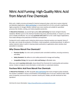 High-Quality Nitric Acid from Maruti Fine Chemicals