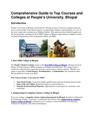 Comprehensive Guide to People's University: Top Courses and Colleges in Bhopal