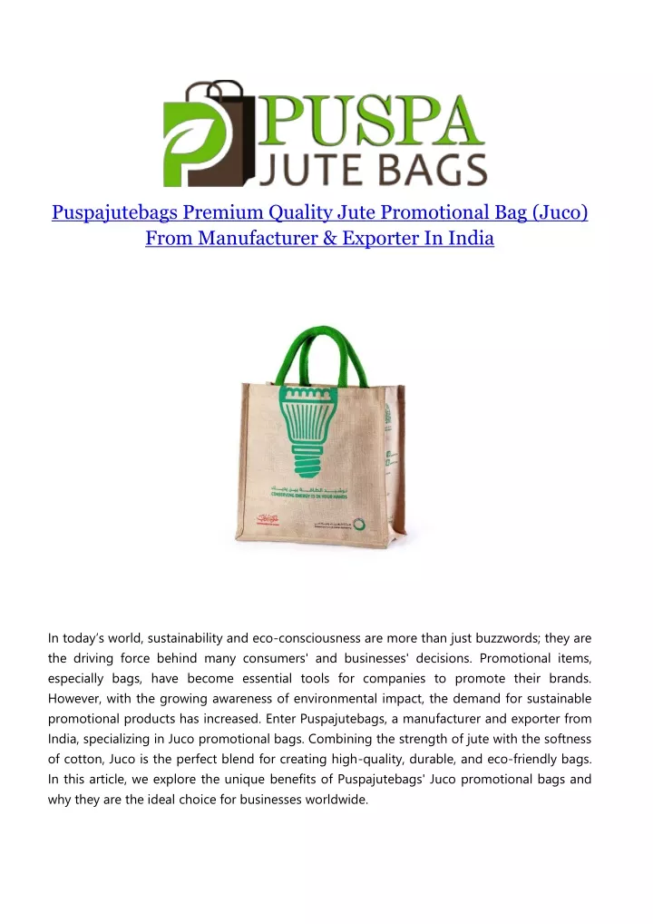 puspajutebags premium quality jute promotional