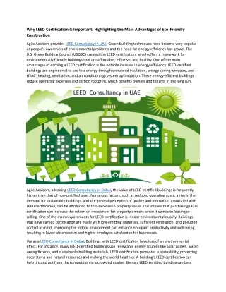 Why LEED Why LEED Certification Is Important: Highlighting the Main Is Important