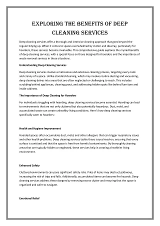 Exploring the Benefits of Deep Cleaning Services