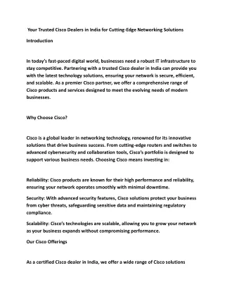 Elevate Your IT Infrastructure with Leading Cisco Solutions in India