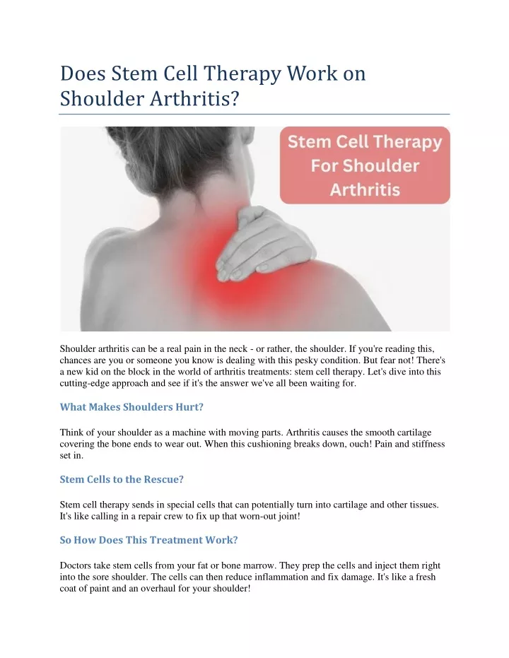 does stem cell therapy work on shoulder arthritis