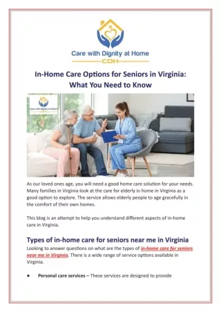 In-Home Care Options for Seniors in Virginia: What You Need to Know