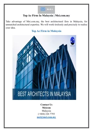 Top Ae Firm In Malaysia | Mei.com.my