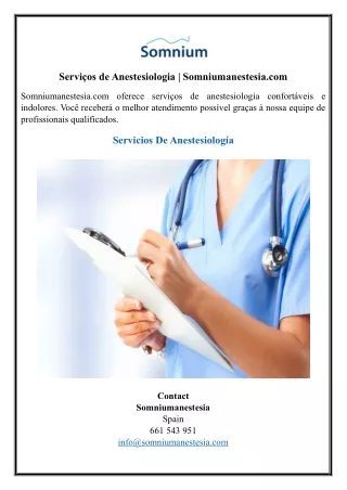 Serviços de Anestesiologia | Somniumanestesia.com