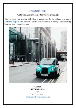 Gatwick Airport Taxi | Skywayscars.co.uk