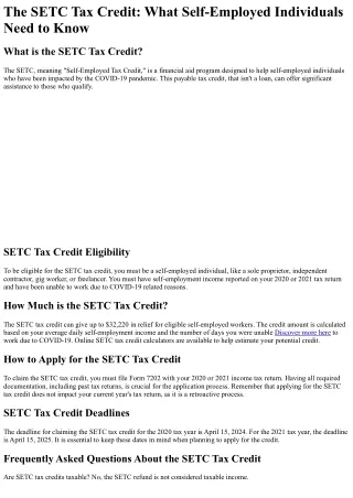 the setc tax credit what self employed