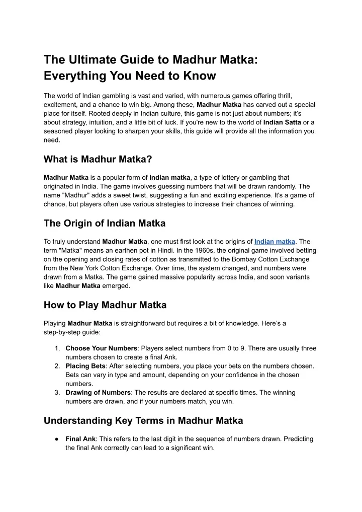 the ultimate guide to madhur matka everything